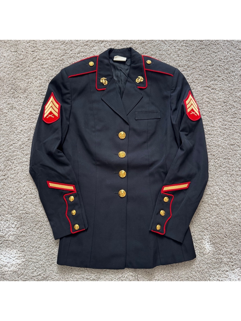 Vintage USMC Women's Dress Blue Jacket Coat Size 8L Sergeant EGA Pins